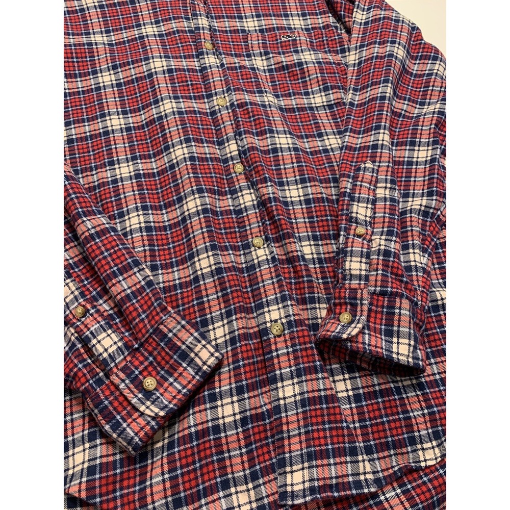Vineyard Vines Mens Large Classic Fit Tucker Shirt Red White Blue Plaid Flannel - Picture 3 of 7